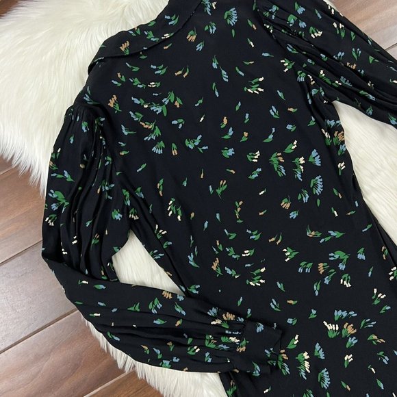 Ganni Women's Size 34 / US 2 Verdant Green Floral Printed Crepe Shirt‎ Dress - Picture 9 of 12